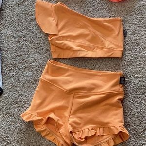 Tiger Friday-Southern bell crop top in & fillie bootie shorts both in creamsicle